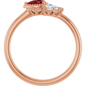 14K Rose Lab-Grown Ruby & 1/8 CTW Natural Diamond Ring