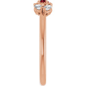 14K Rose Lab-Grown Ruby & 1/8 CTW Natural Diamond Ring