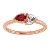 14K Rose Lab-Grown Ruby & 1/8 CTW Natural Diamond Ring