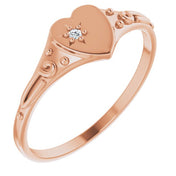 14K Rose .01 CT Natural Diamond Youth Heart Ring
