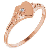 14K Rose .01 CT Natural Diamond Youth Heart Ring