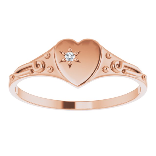 14K Rose .01 CT Natural Diamond Youth Heart Ring