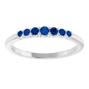 14K White Blue Sapphire Stackable Ring - Natural Round Gemstone