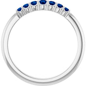 14K White Blue Sapphire Stackable Ring - Natural Round Gemstone