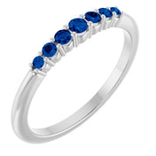 14K White Blue Sapphire Stackable Ring - Natural Round Gemstone