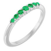 14K White Natural Emerald Stackable Ring - 72022:607:P