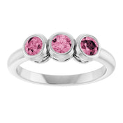 Platinum Natural Pink Tourmaline Three-Stone Ring