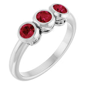 14K White Natural Ruby Three-Stone Ring