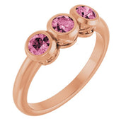 14K Rose Natural Pink Tourmaline Three-Stone Ring