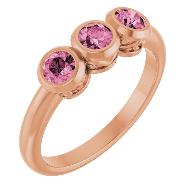 14K Rose Natural Pink Tourmaline Three-Stone Ring
