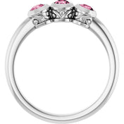 14K White Natural Pink Tourmaline Three-Stone Ring
