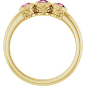 14K Yellow Natural Pink Tourmaline Three-Stone Ring