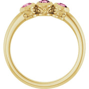 14K Yellow Natural Pink Tourmaline Three-Stone Ring