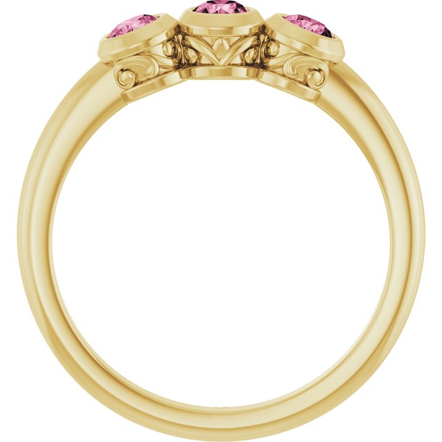 14K Yellow Natural Pink Tourmaline Three-Stone Ring
