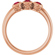 14K Rose Natural Ruby Three-Stone Ring
