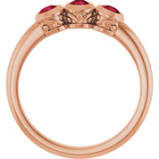 14K Rose Natural Ruby Three-Stone Ring
