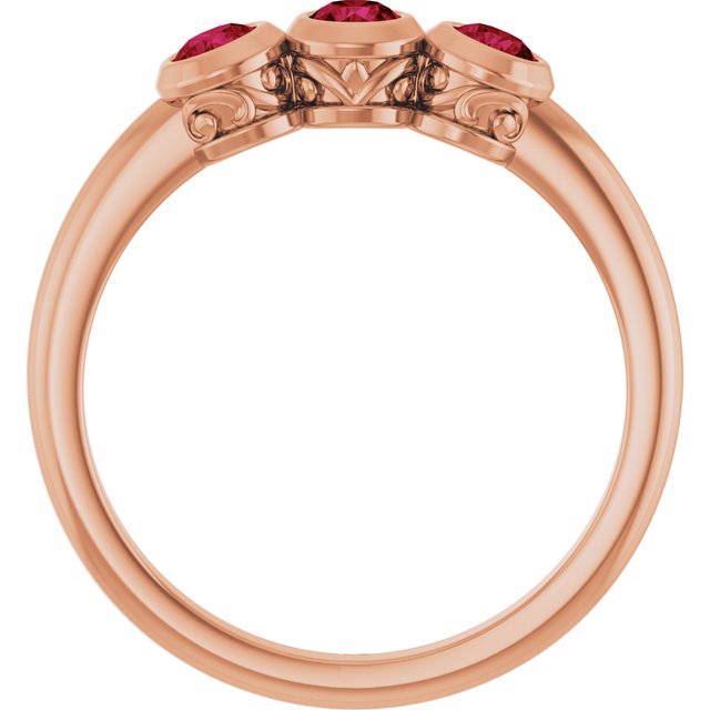 14K Rose Natural Ruby Three-Stone Ring