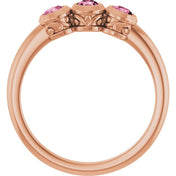 14K Rose Natural Pink Tourmaline Three-Stone Ring