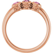 14K Rose Natural Pink Tourmaline Three-Stone Ring