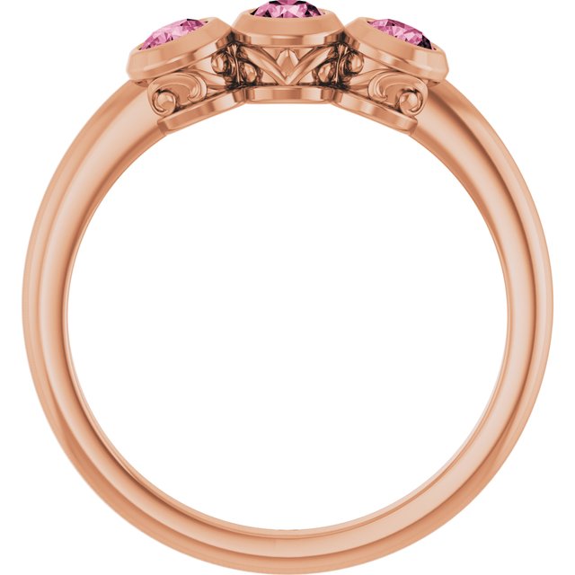 14K Rose Natural Pink Tourmaline Three-Stone Ring