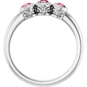 Sterling Silver Natural Pink Tourmaline Three-Stone Ring