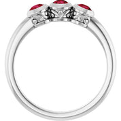 Sterling Silver Natural Ruby Three-Stone Ring