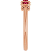 14K Rose Natural Ruby Three-Stone Ring