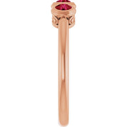14K Rose Natural Ruby Three-Stone Ring