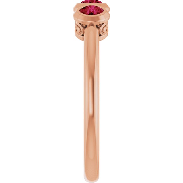 14K Rose Natural Ruby Three-Stone Ring
