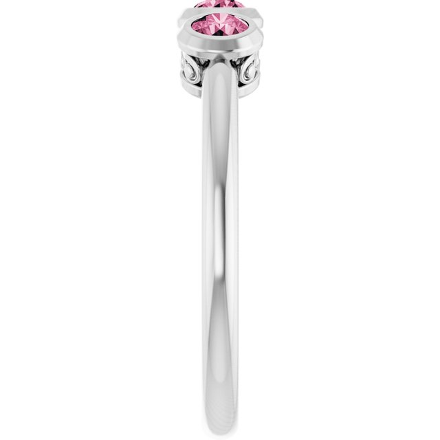 Sterling Silver Natural Pink Tourmaline Three-Stone Ring