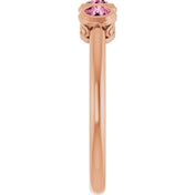 14K Rose Natural Pink Tourmaline Three-Stone Ring