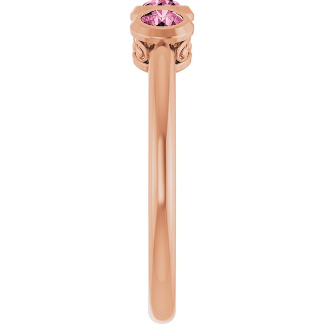14K Rose Natural Pink Tourmaline Three-Stone Ring