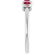 14K White Natural Ruby Three-Stone Ring
