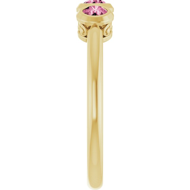 14K Yellow Natural Pink Tourmaline Three-Stone Ring