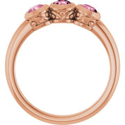 14K Rose Natural Pink Tourmaline Three-Stone Ring