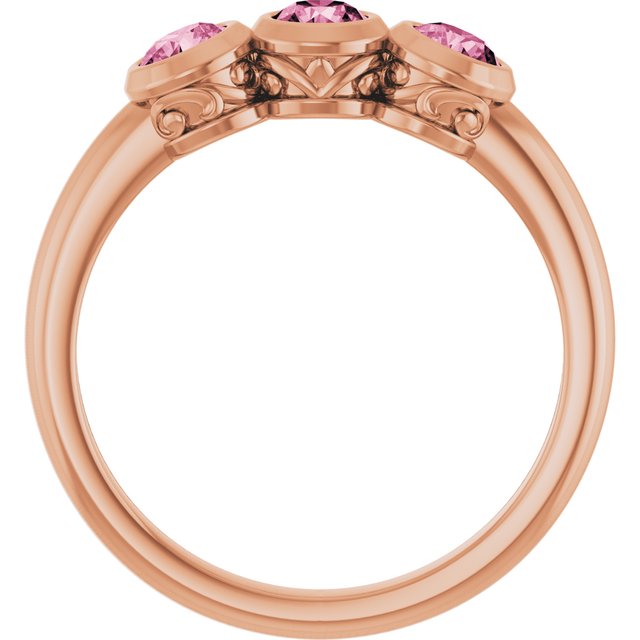 14K Rose Natural Pink Tourmaline Three-Stone Ring