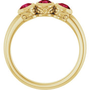 14K Yellow Lab-Grown Ruby Three-Stone Bezel-Set Ring