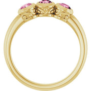 14K Yellow Natural Pink Tourmaline Three-Stone Ring