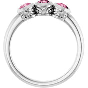 14K White Natural Pink Tourmaline Three-Stone Ring
