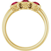 14K Yellow Lab-Grown Ruby Three-Stone Bezel-Set Ring