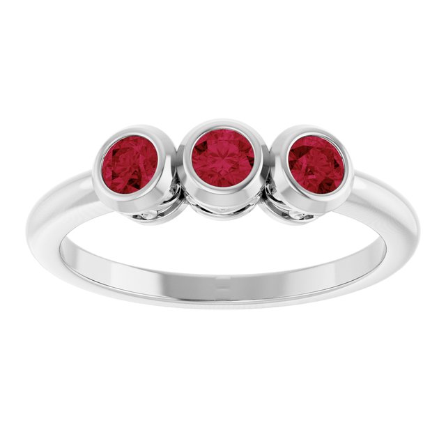 14K White Natural Ruby Three-Stone Ring