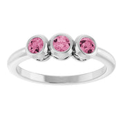 Sterling Silver Natural Pink Tourmaline Three-Stone Ring