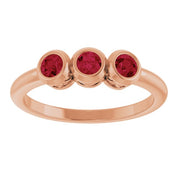 14K Rose Natural Ruby Three-Stone Ring