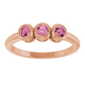 14K Rose Natural Pink Tourmaline Three-Stone Ring