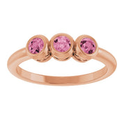 14K Rose Natural Pink Tourmaline Three-Stone Ring