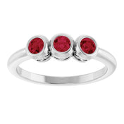 Sterling Silver Natural Ruby Three-Stone Ring