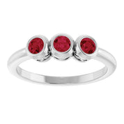 Sterling Silver Natural Ruby Three-Stone Ring