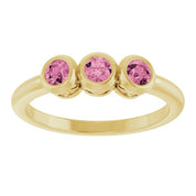 14K Yellow Natural Pink Tourmaline Three-Stone Ring