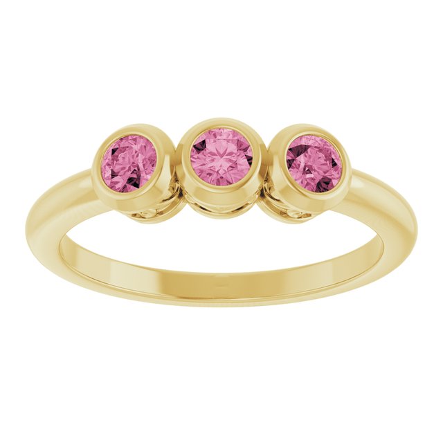 14K Yellow Natural Pink Tourmaline Three-Stone Ring
