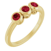 14K Yellow Natural Ruby Three-Stone Ring
